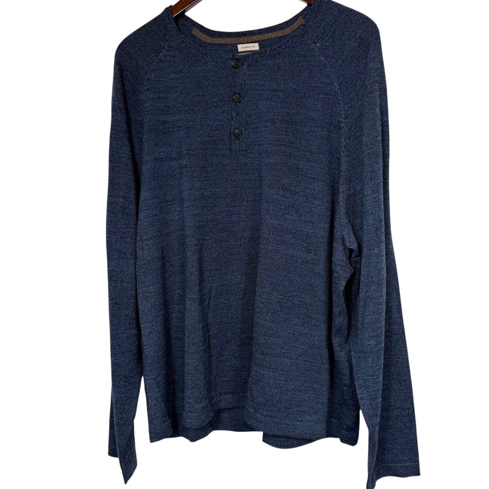 Joseph Abboud Mens Blue Merino Wool Blend Henley Sweater Classic Fit 3X